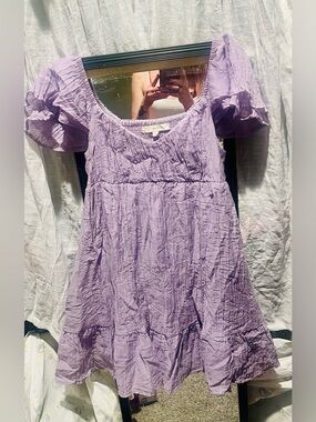 Rewind Lavender Crinkle Ruffle Puff-Sleeve Dress Size S